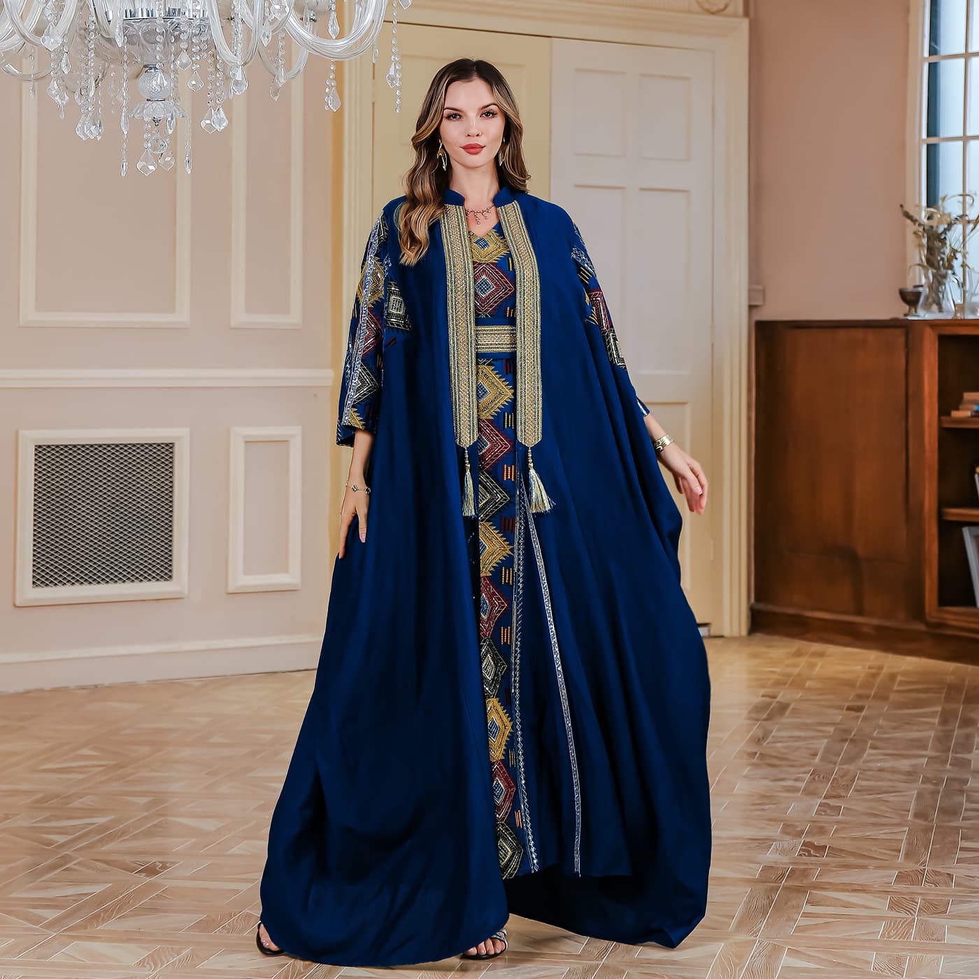 In Stock Cross-border Amazon Embroidered Long Dress Luxury Evening Gown Two-Piece Set Factory Wholesale Loose Fit Dress