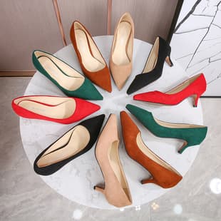 Girls Slim Heel Professional Velvet Black Pointed Toe High Heel Daily Single Shoes Work Shoes Huidong Women's Shoes Factory Drop Shipping
