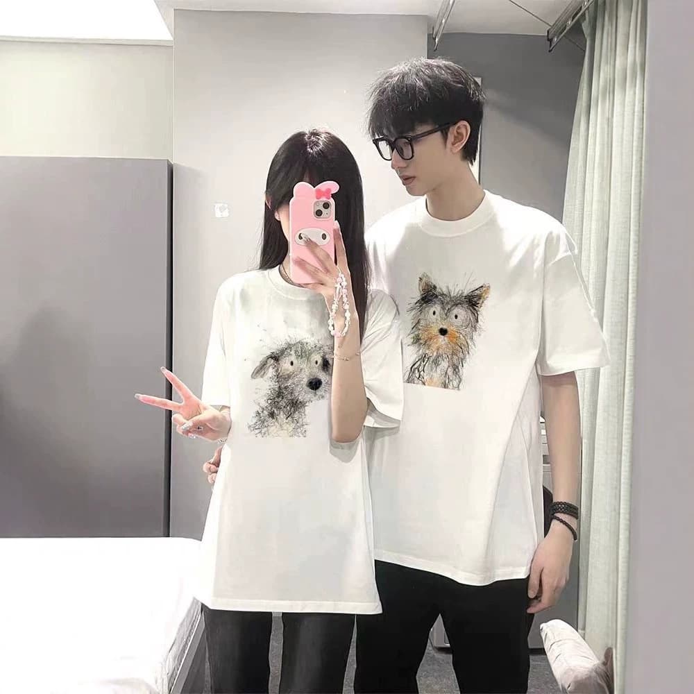 Couple wear pure cotton short-sleeved T-shirt summer oversize niche design men's and women's tops student trendy class uniforms