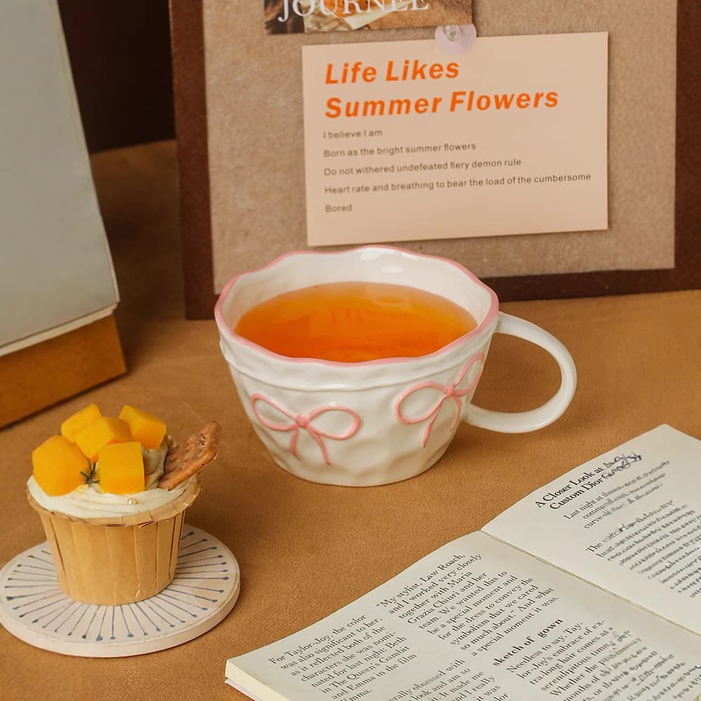 Heartfelt Sentiment Cup - Exquisite Relief Mug, Ceramic Water Cup for Women, Home Use, Office High-End Drinking Cup