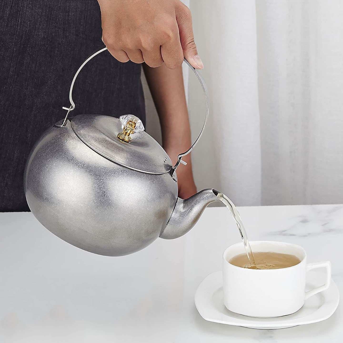 Cross-border 304 stainless steel kettle retro old light luxury kettle teapot Chinese style lifting kettle teapot
