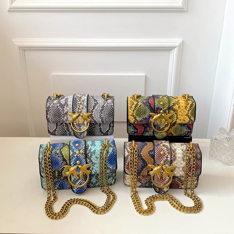Snakeskin Pattern Flying Bird Swallow Women's Bag Cross-border Trade European and American Fashion Women's Bag Double Flying Bird Small Square Bag Drop Shipping