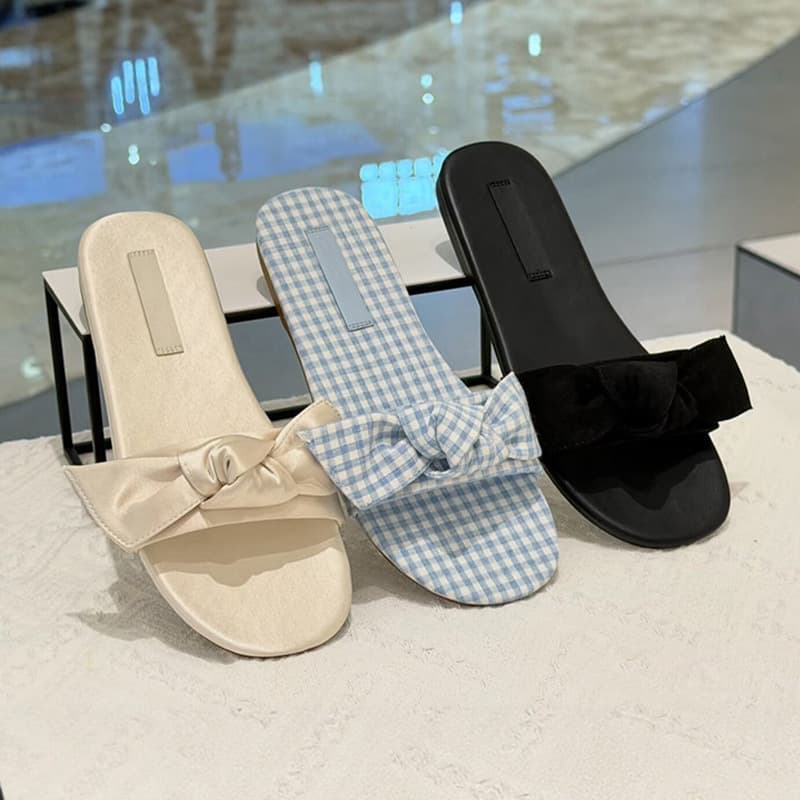 2026 New Fashionable Fairy Style Bow Flat Sandals for Women, Sweet and Elegant Casual Slippers