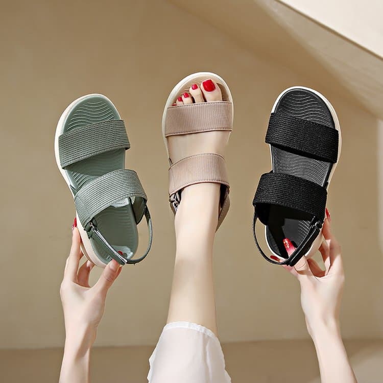 Korean Style Casual Sandals for Women 2026 Summer New Round-Toe Platform Sandals with Wide Straps and Velcro Fashion Beach Sandals