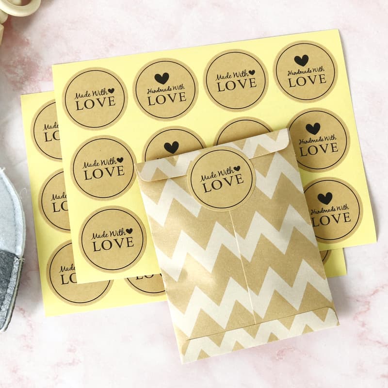 Handmade with love kraft paper stickers AliExpress handmade self-adhesive sealing stickers in stock