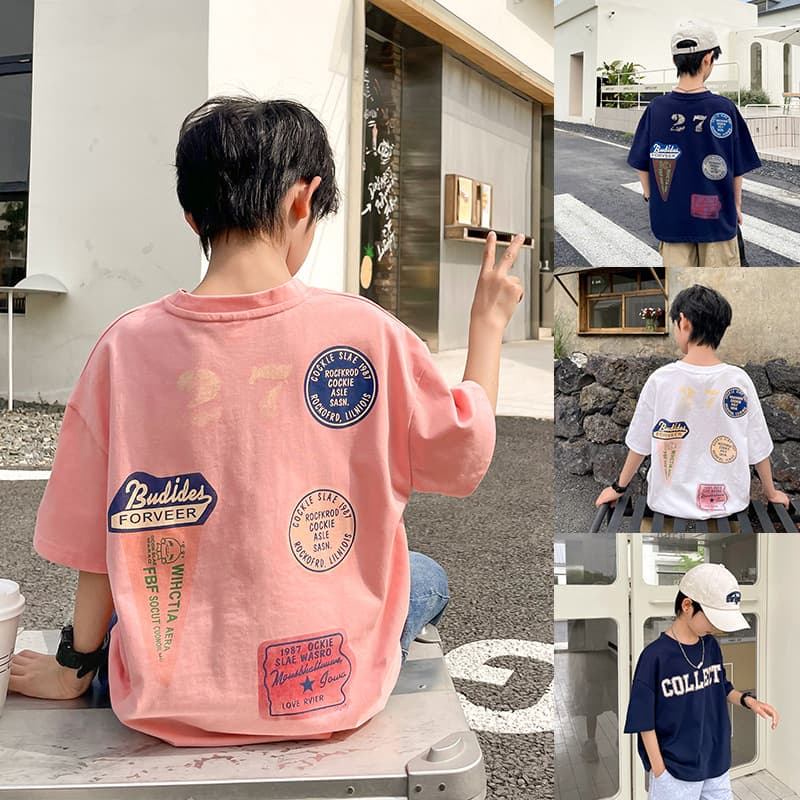 Summer Ice Cream Print Cotton T-Shirt Boys Short Sleeve Soft Korean Style Children's Clothing Trendy Kids' Tops