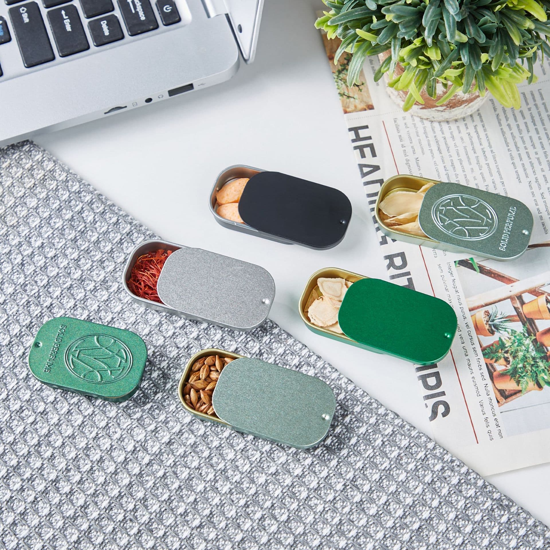 2024 Mini Metal Tin Solid Perfume Balm Push-Pull Box Sliding Lid Drawer Box Jewelry Powder Burst Bead Small Candy Box