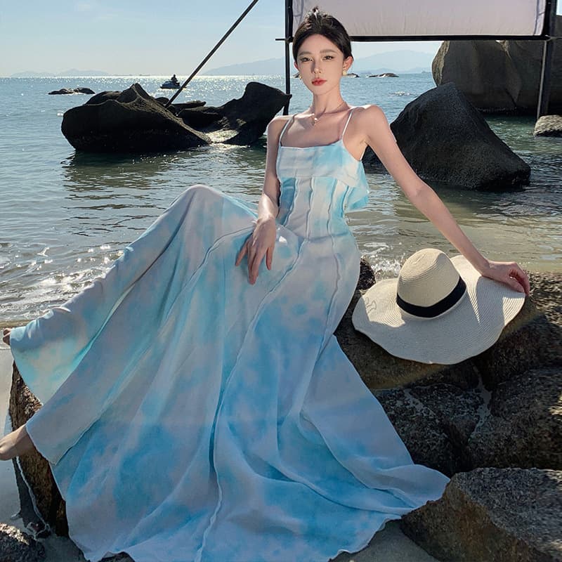 Malaysia Vacation Beach Photo Stunning Flowy Strappy Dress Dopamine Beach Dress