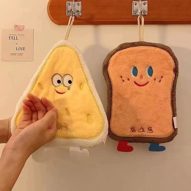 New cross-border baking cheese cartoon hand towel, hanging hand towel, quick-drying cloth, children's thick coral fleece handkerchief