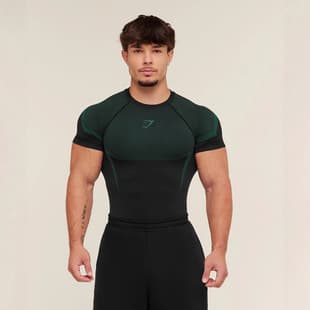 GYMSHARK/ONYX Men's T-Shirt Athletic Training Quick-Dry Breathable Stretch Crew Neck Short Sleeve Compression Workout Top