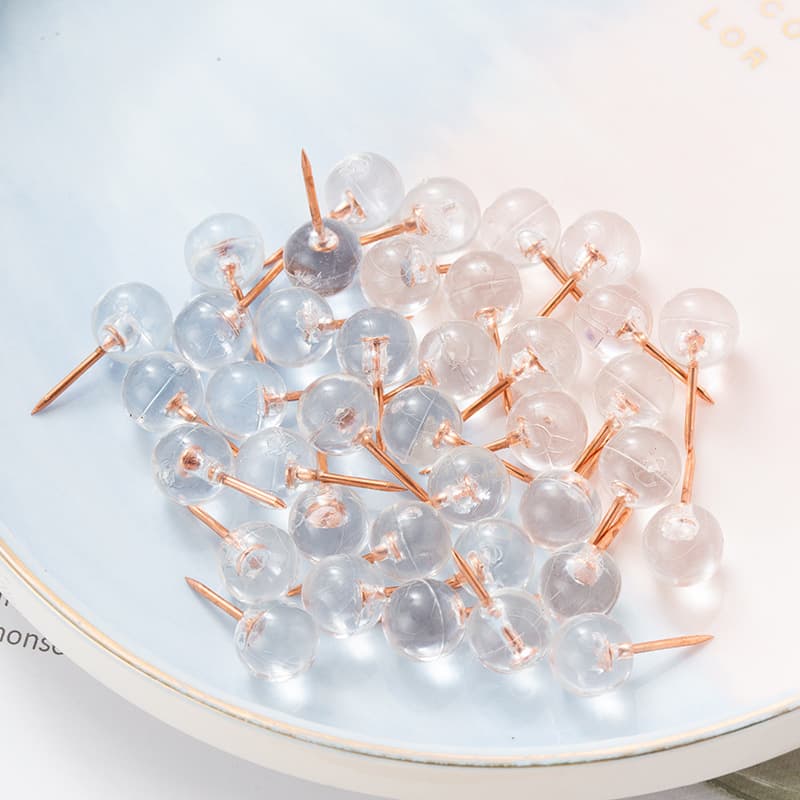Yiwu Amazon Exclusive Transparent Rose Gold Ball Head Tacks, Irregular I-shaped Plastic Push Pins, Bulk