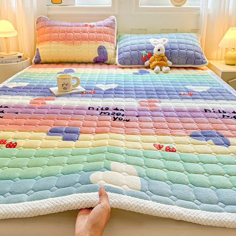 Autumn/Winter New Style Milk Fleece Mattress Pad Coral Fleece Mattress Pad Household Warm Bed Cover Student Dormitory Fleece Sheet
