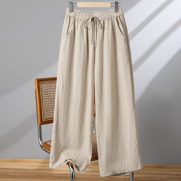 Cotton Linen Wide Leg Pants Women Zen Clothing Autumn High Waist Drape New Cropped Pants Plus Size Tai Chi Pants Drawstring Straight Casual Trousers