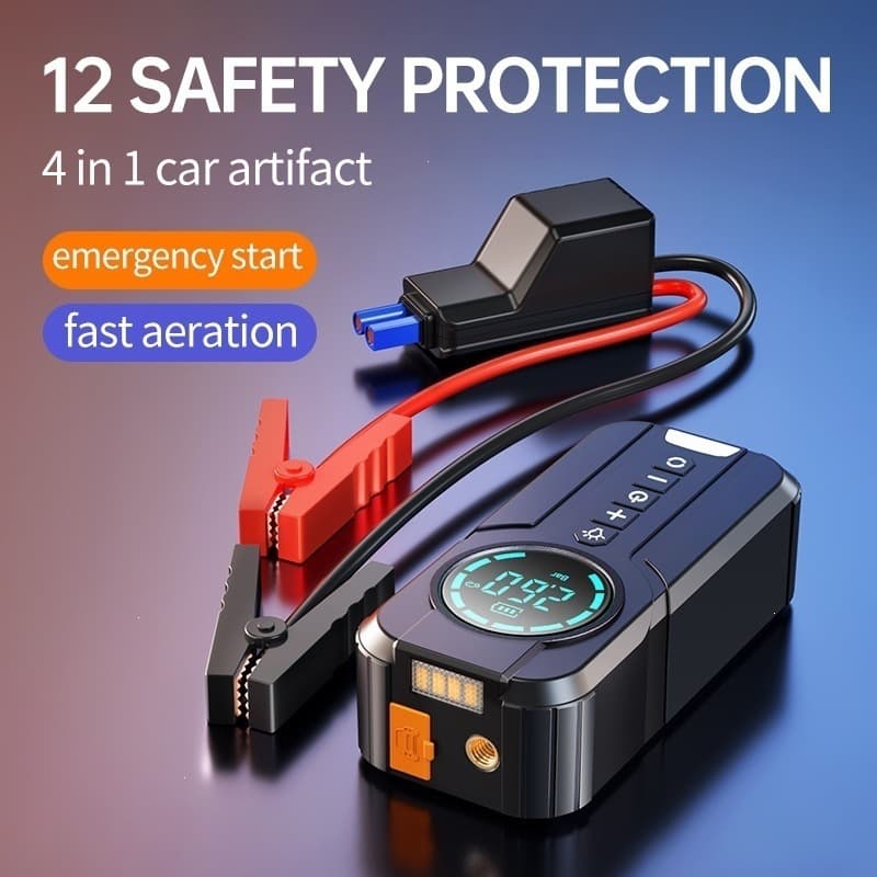 [1920] Cross-border Car Emergency Jump Starter 12V Wireless Power Bank with Air Pump and Rescue All-in-One