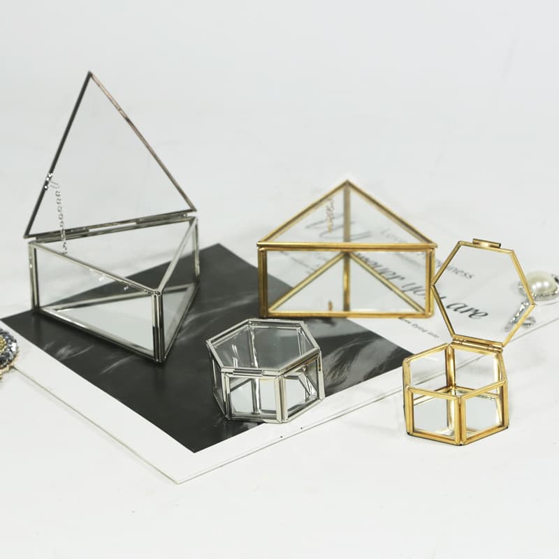 Factory Wholesale Glass Jewelry Box Japanese Style Jewelry Box Triangle Hexagon Creative Ring Storage Transparent Box