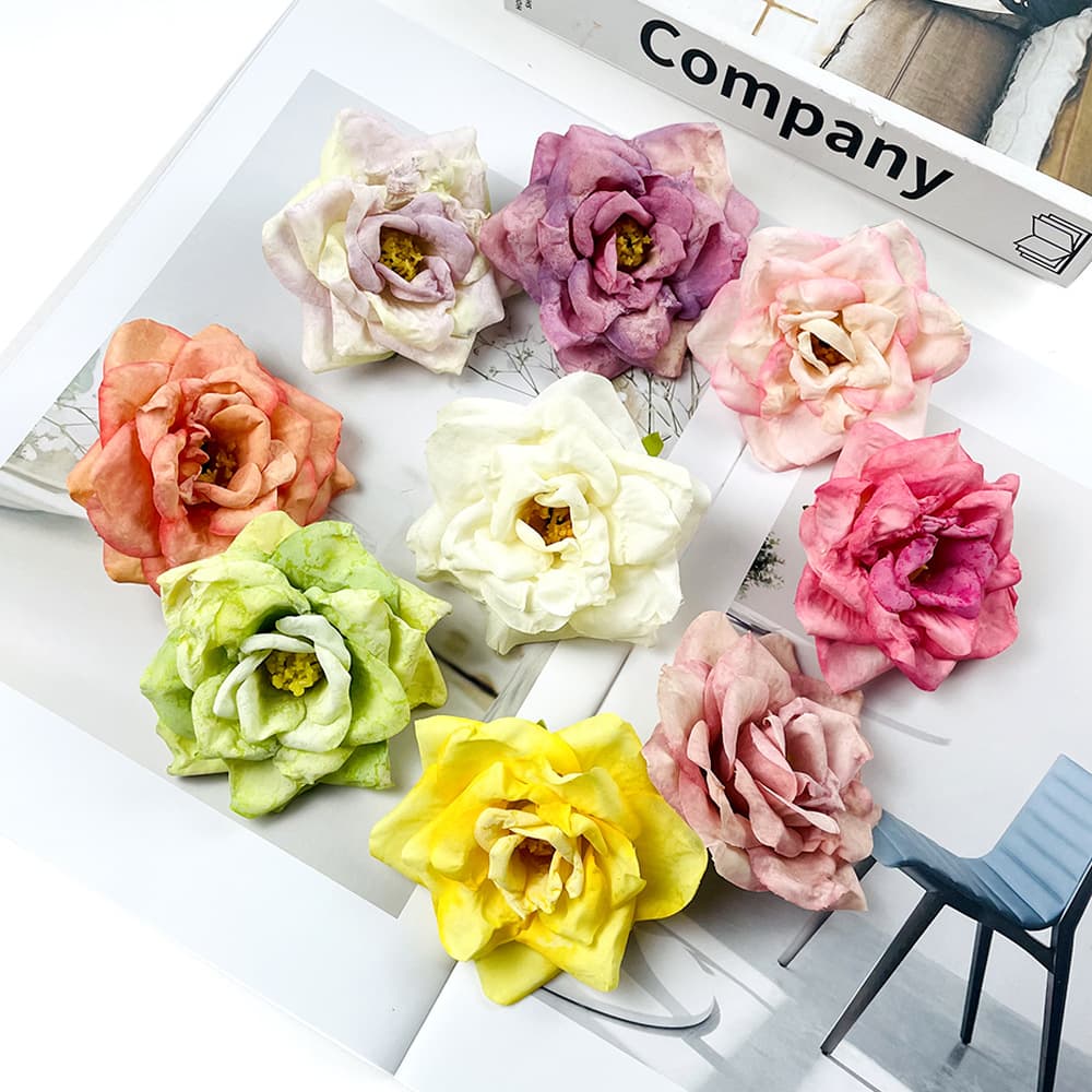 Vintage Rose Artificial Flowers with Burnt Edges DIY Hair Accessories Wedding Flower Wall Garland Camellia