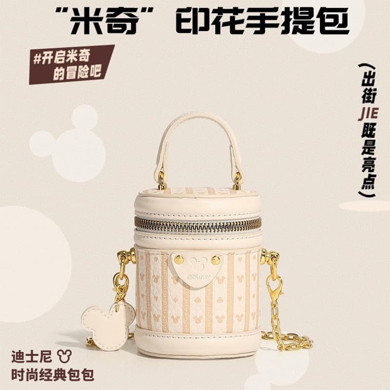 Authentic Mickey Strawberry Bear 2025 Summer Bag Cylinder Bag Simple Versatile Shoulder Crossbody Bag Handbag for Girls