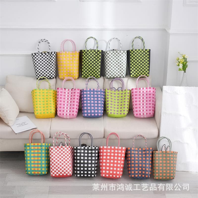Large Handwoven Bag Creative DIY Gift Bag Open Beach Bag Women's Bag Plastic Woven Satchel