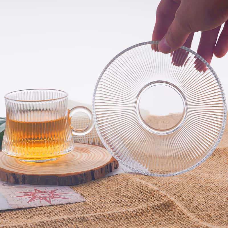 Exported Glass Milk Cup, Arabic Red Tea Cup with Handle, Gift Cup, Coffee Cup with Saucer Set for Home Use
