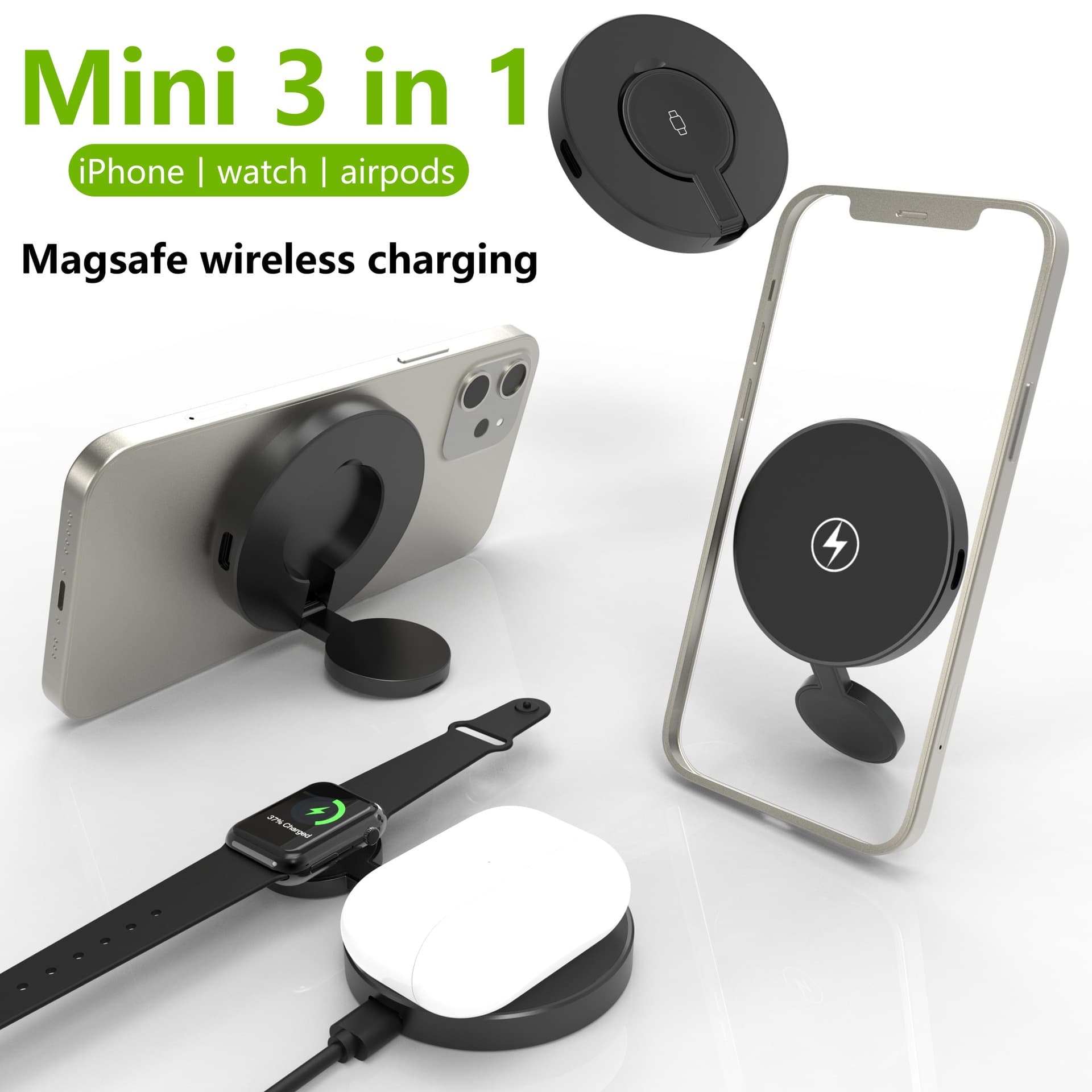 Factory Wholesale 3-in-1 Magnetic Wireless Charger Portable Foldable Desktop Stand for Phone Watch Earphones Customizable