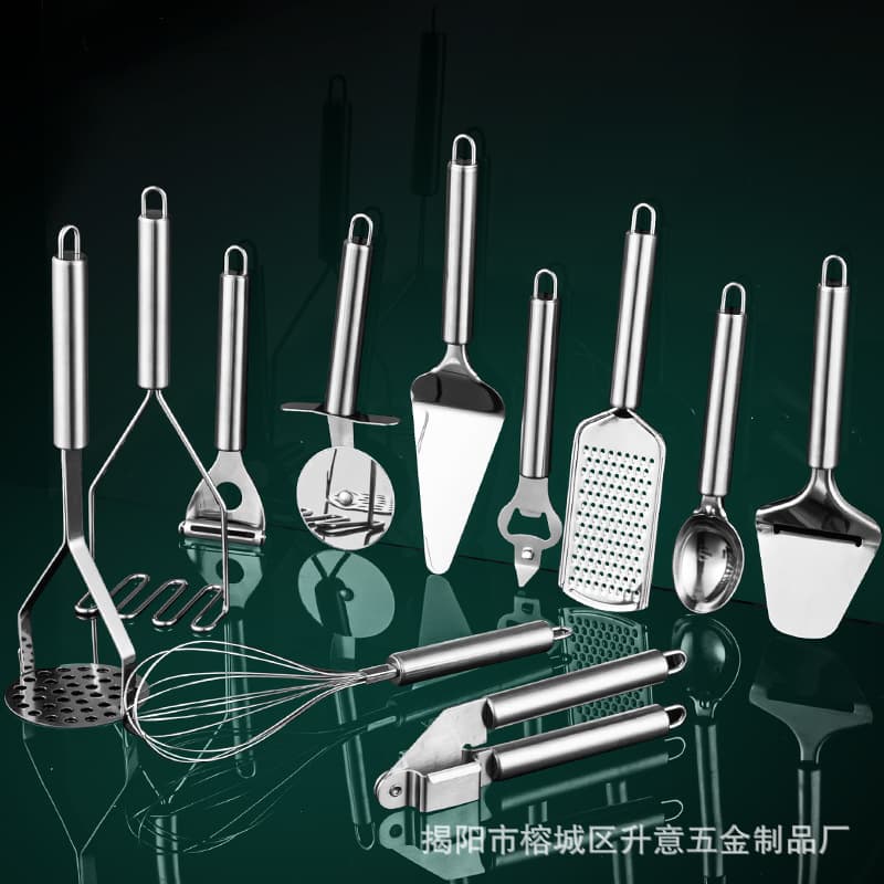 430 Stainless Steel Kitchen Tools Multi-Function Grater, Garlic Press, Pizza Cutter, Cake Spatula Cooking Utensils