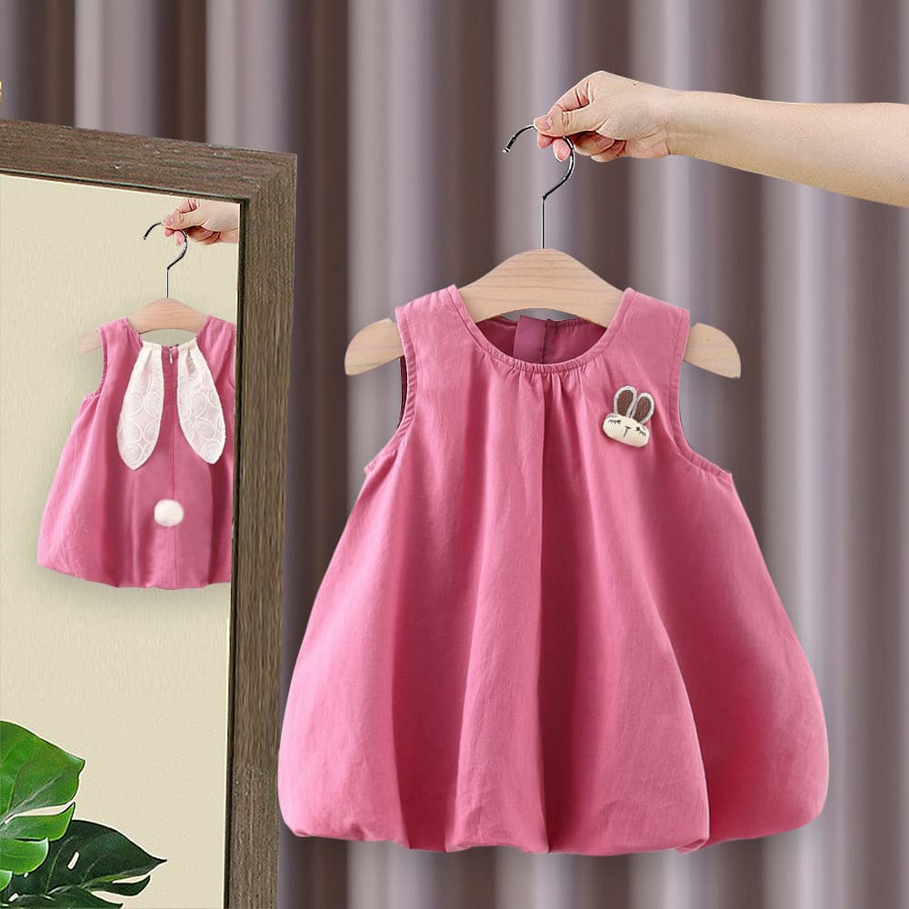 Girls Summer New Cute Long Ear Cotton Dress Baby Versatile Bud Skirt Princess Dress 4818