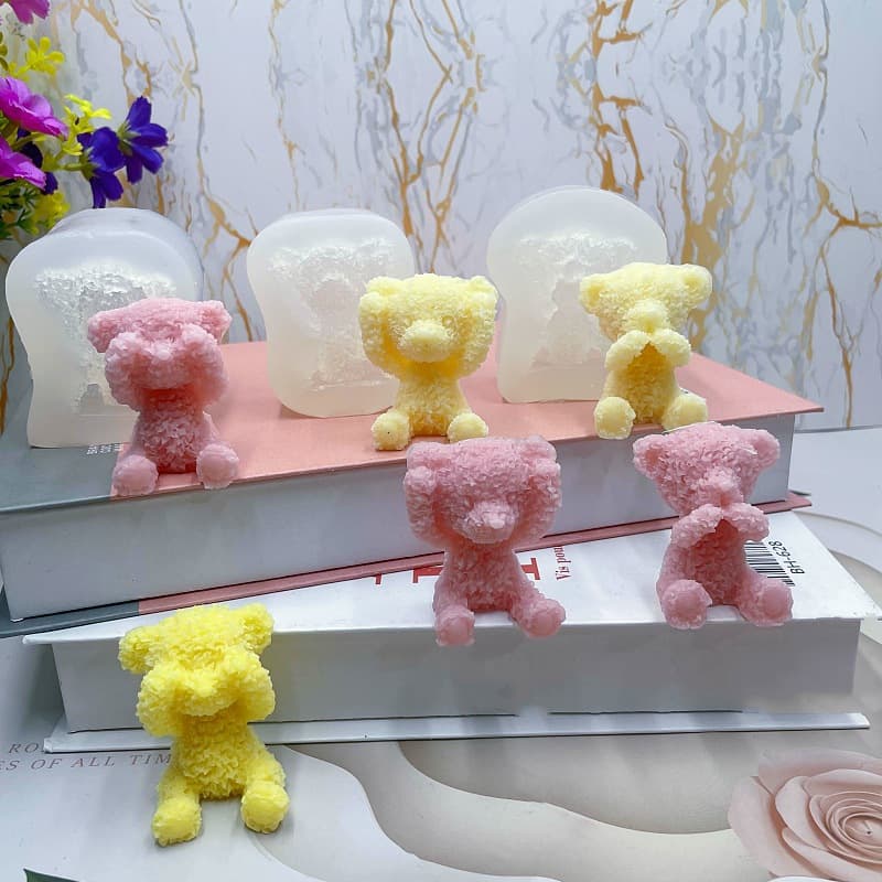 Cute Bear Covering Eyes Mouth Ears Aromatherapy Candle Silicone Mold Fondant Cake Decoration Mold