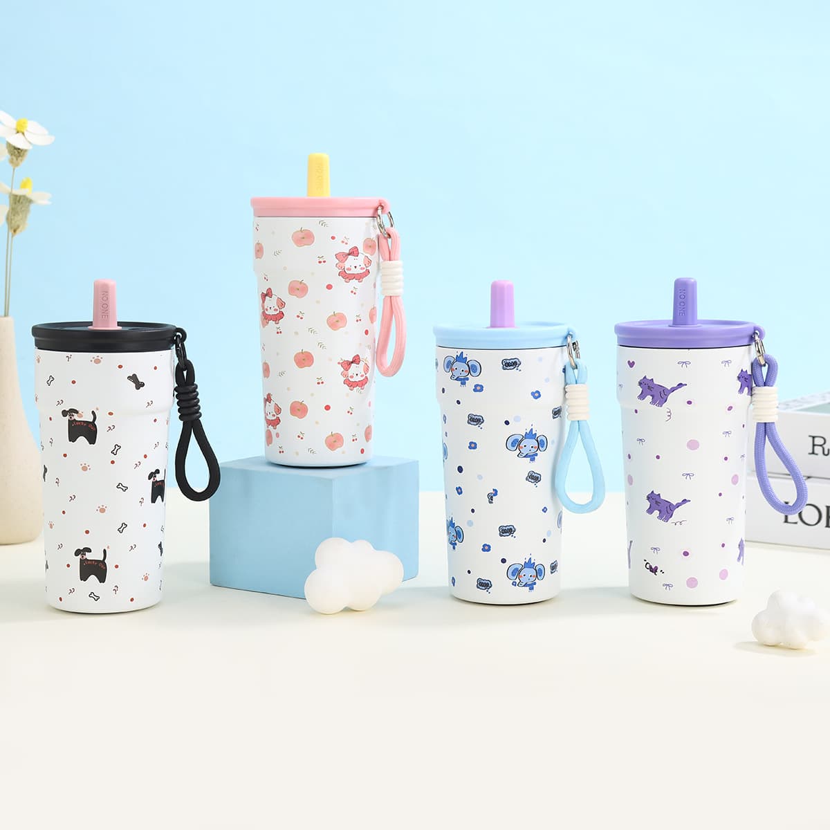 New Stylish Double-Layer Coffee Cup, 316 Stainless Steel Vacuum Insulated Cup, Outdoor Portable Cartoon Straw Cup
