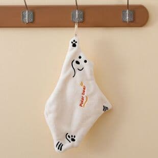Polar Bear Hanging Hand Towel, Coral Fleece Towel, Kitchen, Super Absorbent, Thickened, Cartoon Hand Towel