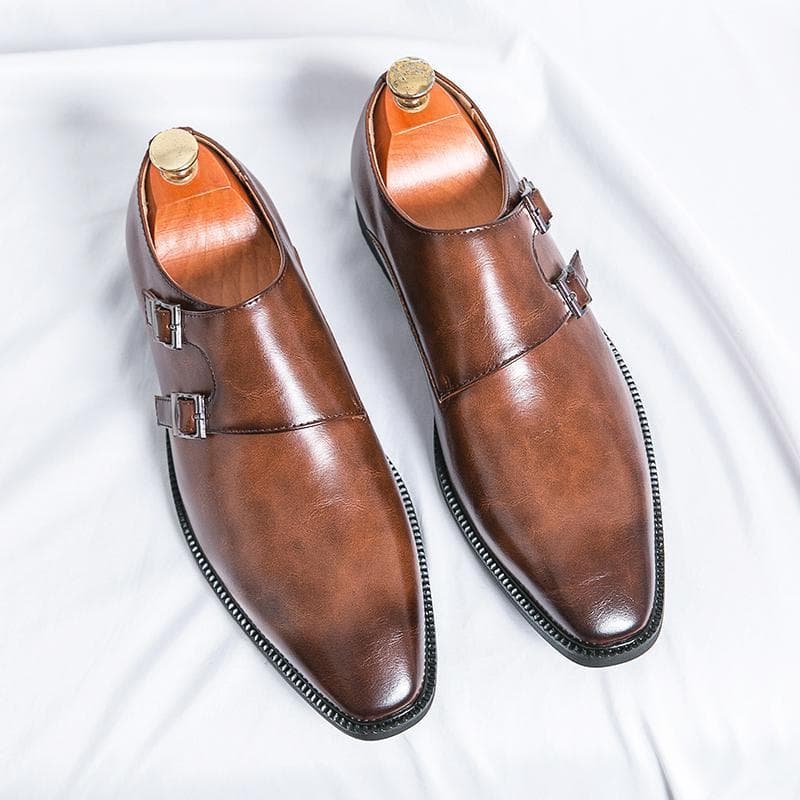 Men's Cross-Border Large Size New Leather Shoes Fashion Trendy Buckle Casual Leather Shoes Men's Business Formal Shoes Wedding Shoes