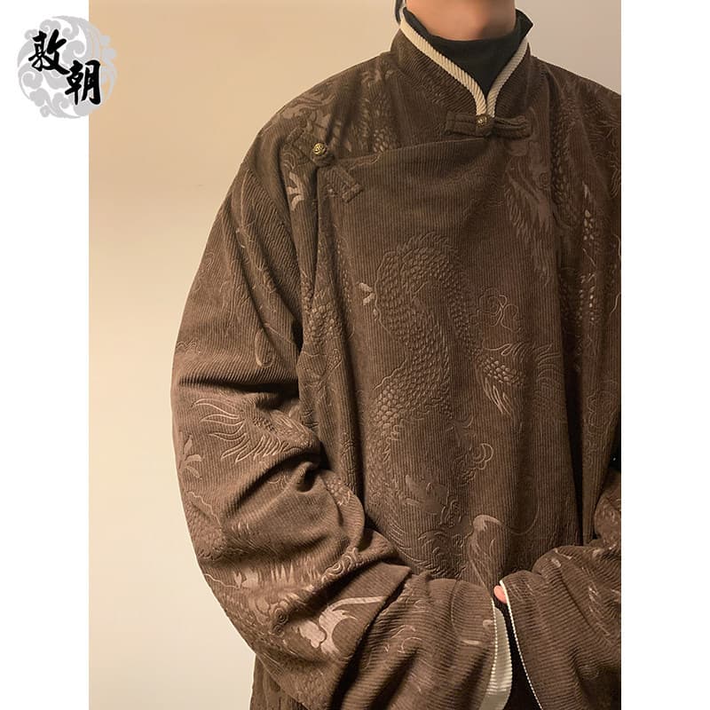 Mingzhixi new Chinese style stand collar slanted lapel buttoned Tibetan robe jacket men's Chinese style Tang suit Hanfu slanted lapel loose robe