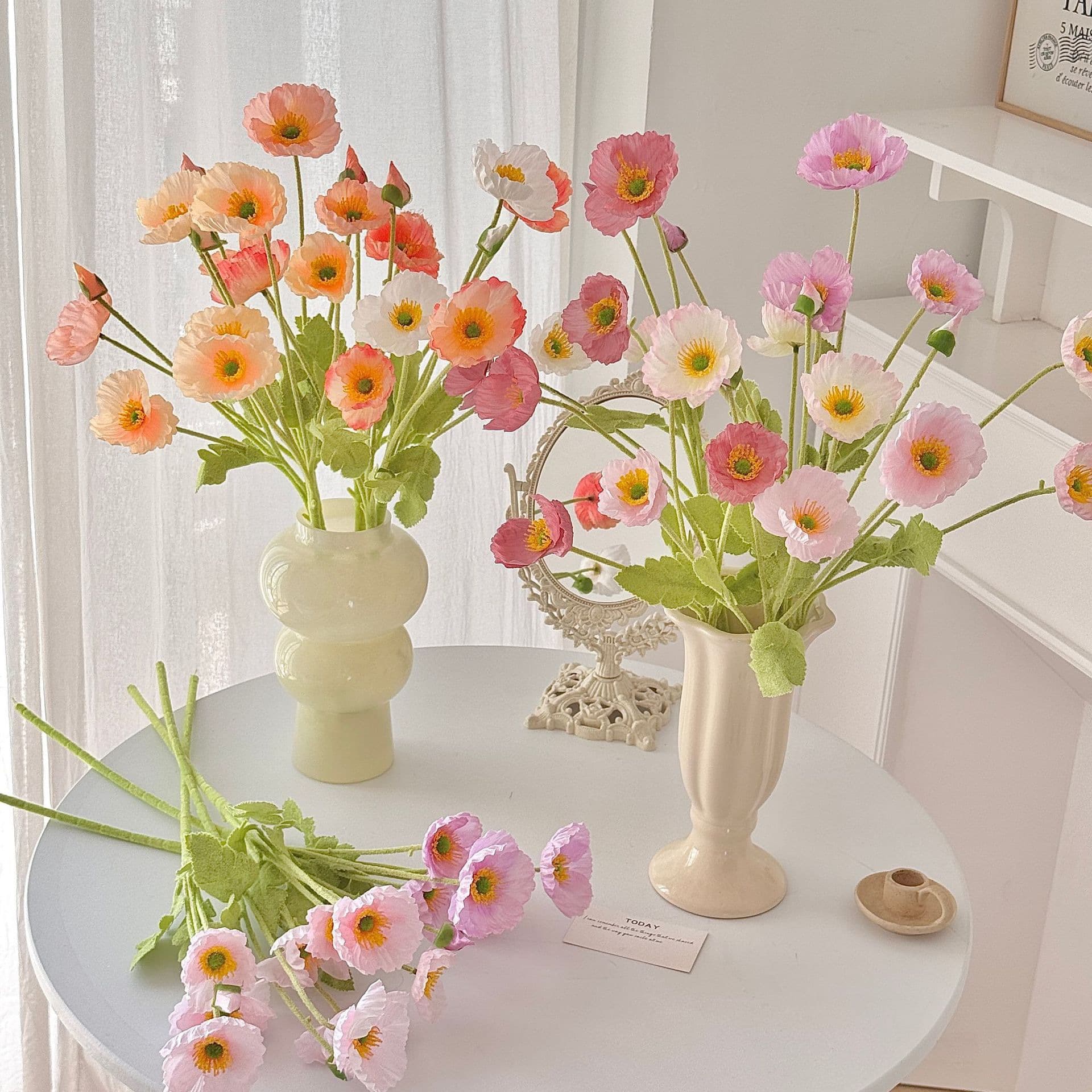 Artificial Poppy Flowers, Fake Flowers for Home Living Room Decoration, Flower Arrangements, Hand-Held Bouquets, Wedding Scene Setup, Photography Props
