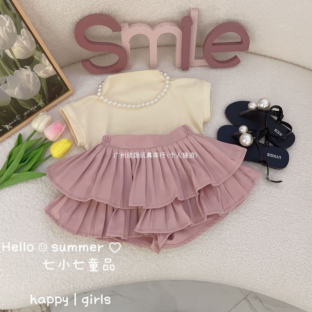2023 New Summer Set for Baby Girls: Short-sleeved Pleated Skirt Two-Piece Princess Dress