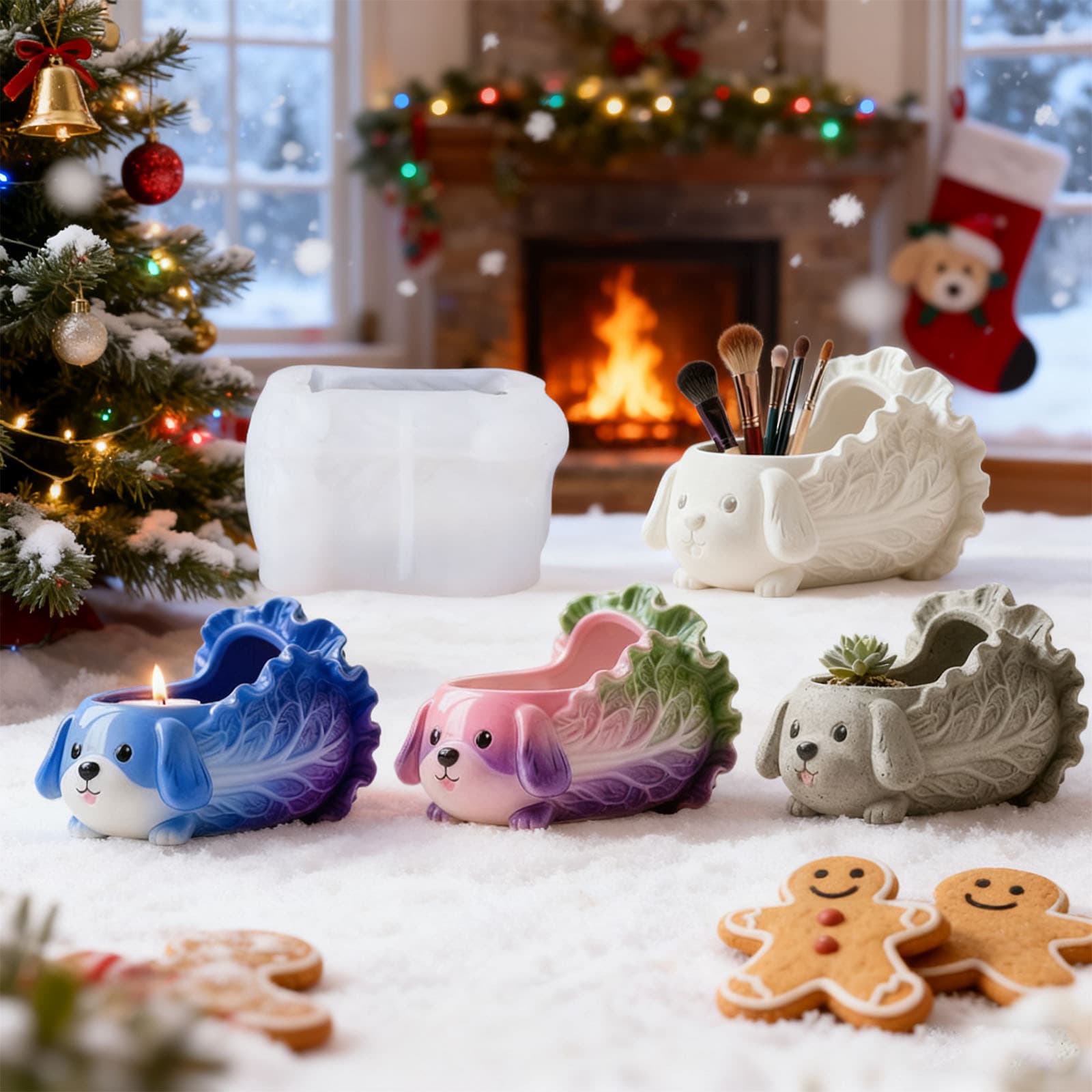 Print a la carte cute dog cement aromatherapy plaster cup mold diy glue storage cup flower pot ornament silicone abrasive tool