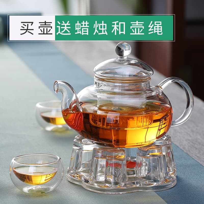 Heat-resistant glass teapot set, household explosion-proof tea brewer, electric ceramic stove, can heat and brew flower tea, base with candle.