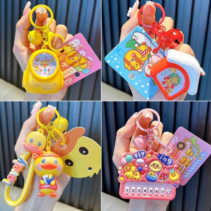 Licensed Genki Little Yellow Duck Keychain Student Bag Pendant Toy Car Keychain Small Gift Wholesale