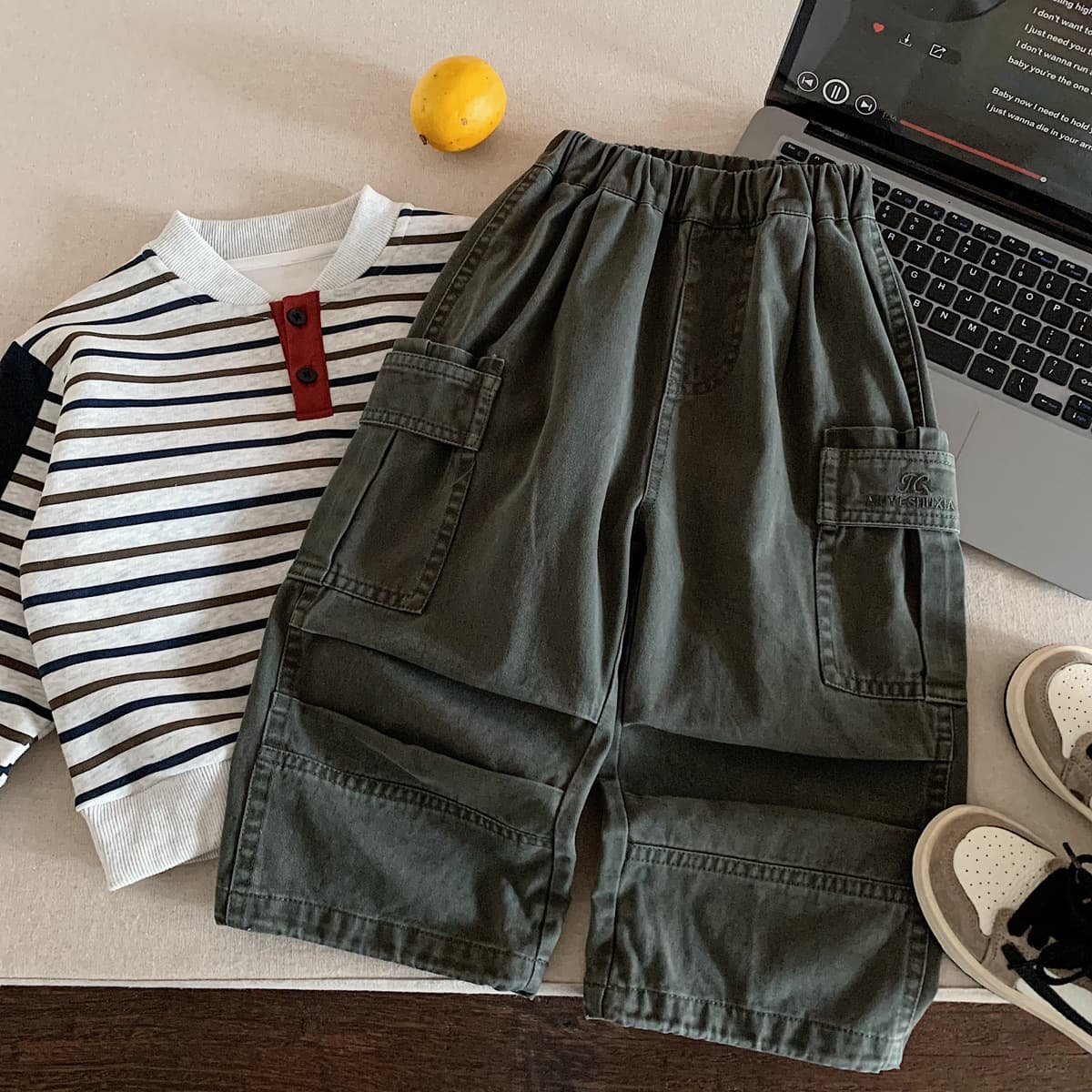 Class A Kids Autumn Long Pants Huzhou Zhili Kids Clothing Boys Korean Handsome Cargo Pants Baby Pure Cotton Casual Pants