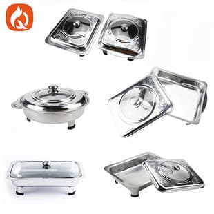 Custom Cross-border Stainless Steel Four-leg Chafing Dish with Lid Restaurant Food Warming Heating Buffet Stove Square Hotel Chafing Dish