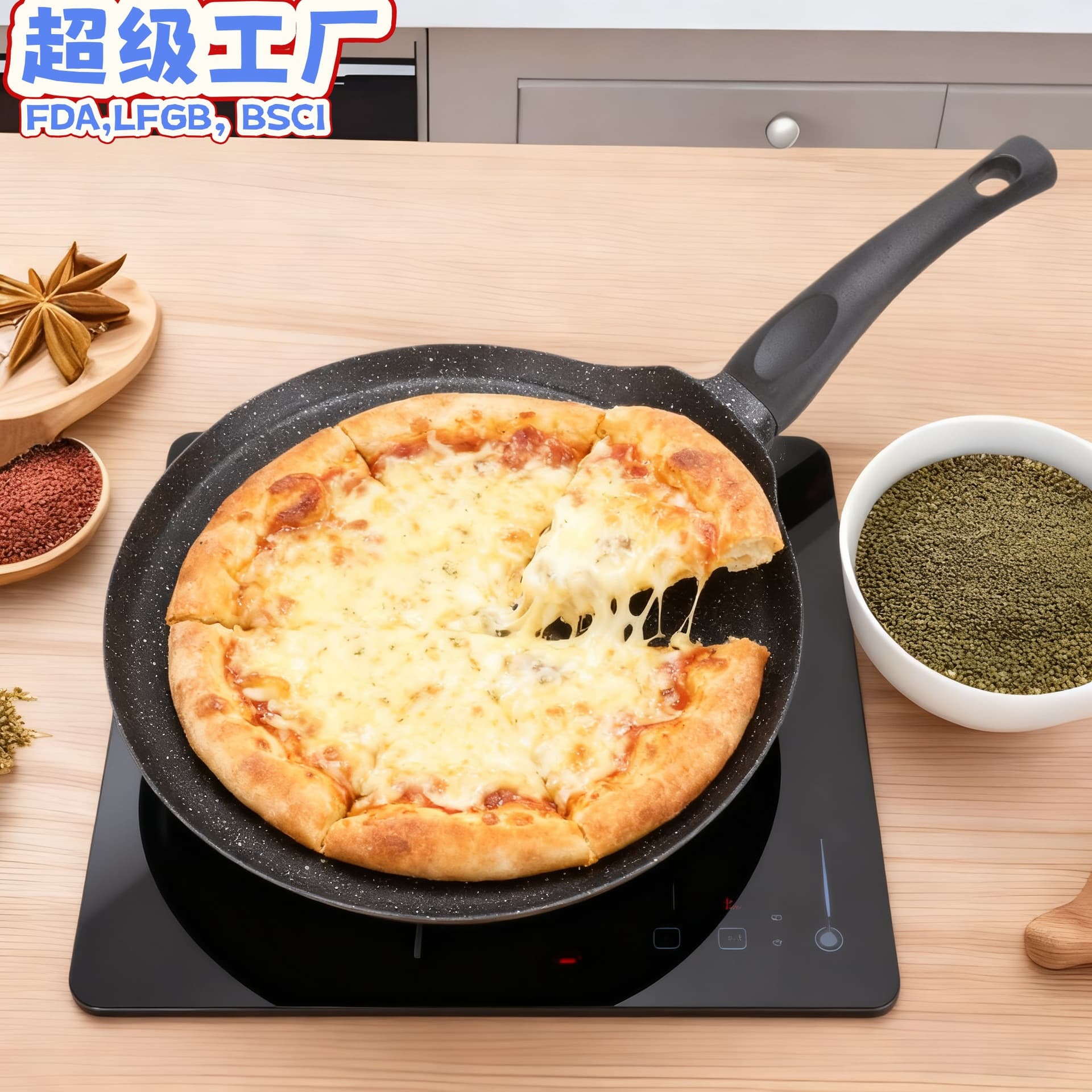 Non-Stick Flat Bottom Pan for Stir-Fry, Eggs, Steak, Pancakes, Kitchen Pizza Dish, Premium Modern Simplicity Design