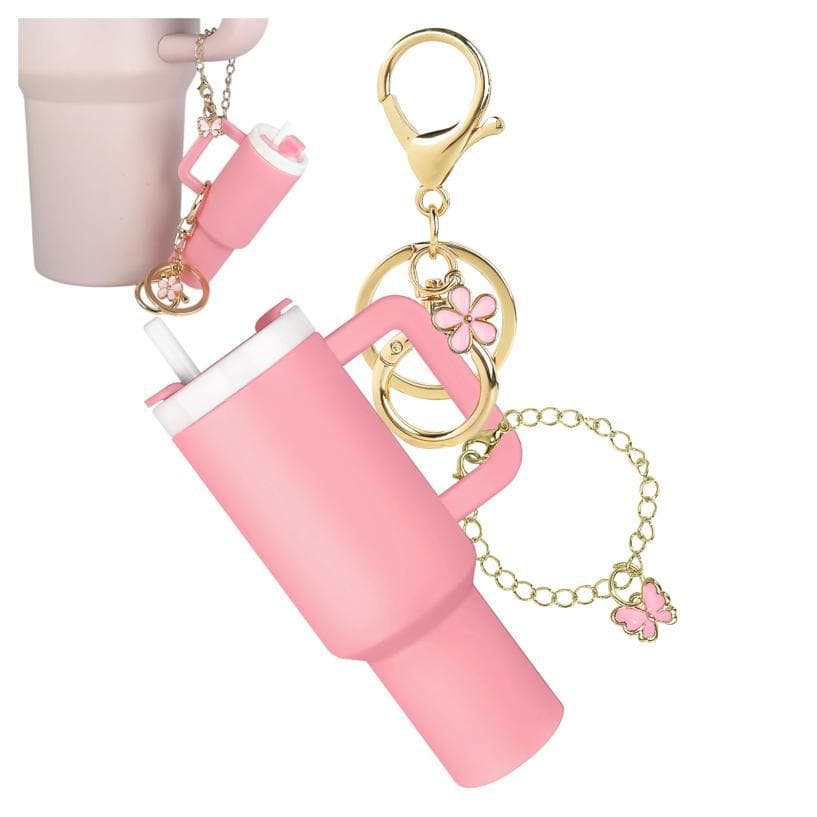 Stanley Cup Mini Water Bottle Keychain Women's Wallet Handbag Cute Charm Lipstick Coin Butterfly Pendant