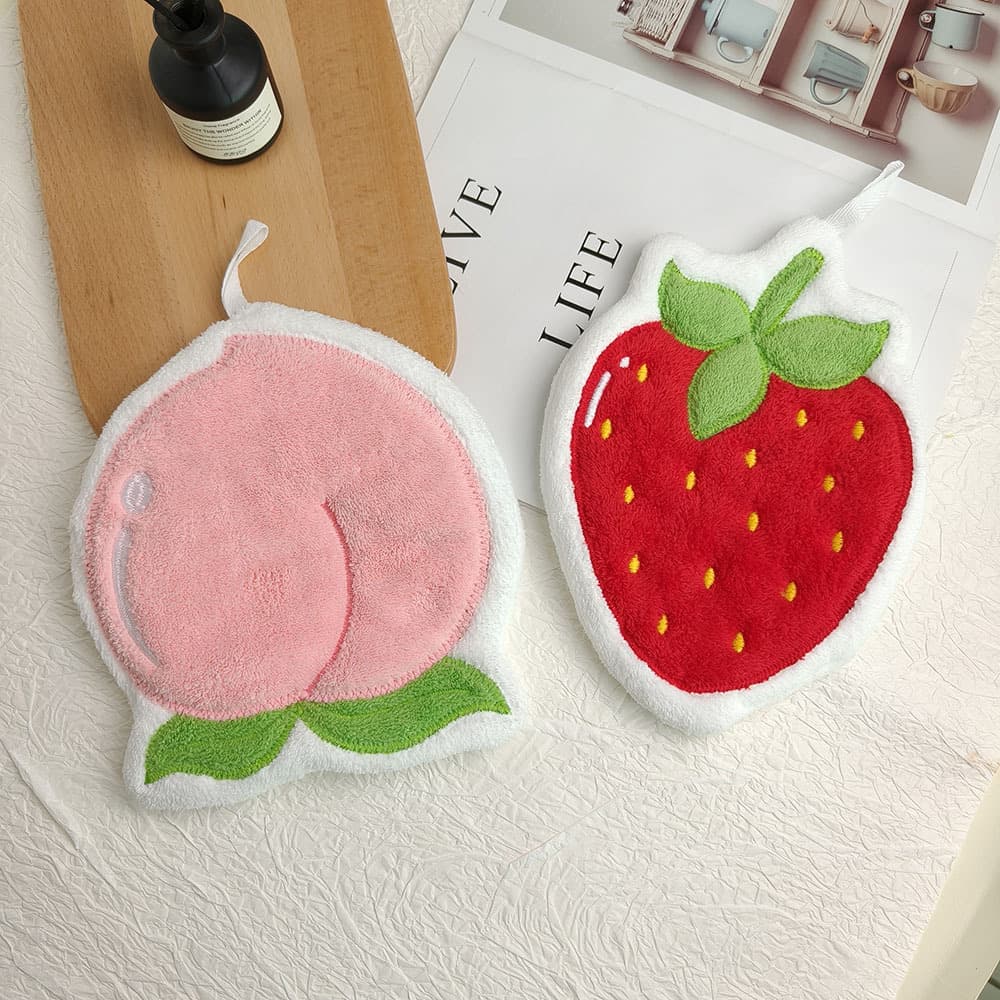 Cross-border Supply Fruit Series Hand Towels - Hangable Cartoon Small Towels, Thick Coral Fleece Absorbent Towels