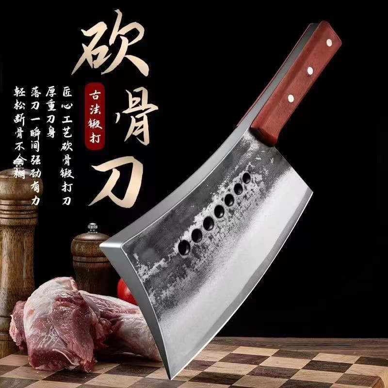 Forged High Manganese Steel High Hardness Heavy-Duty Bone Chopping Knife, Commercial Thick Seven-Star Pattern Cleaver