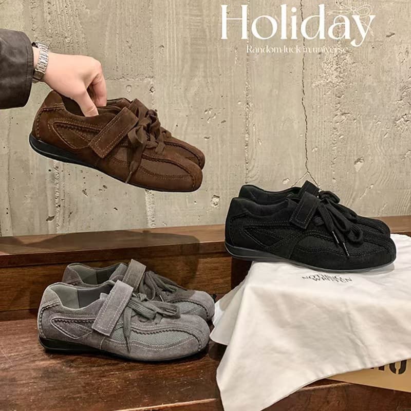 [Lan Gui] Busan Blogger 2026 Spring Retro Lace & Velcro Flat Casual Shoes Women's Ballet German Trainer