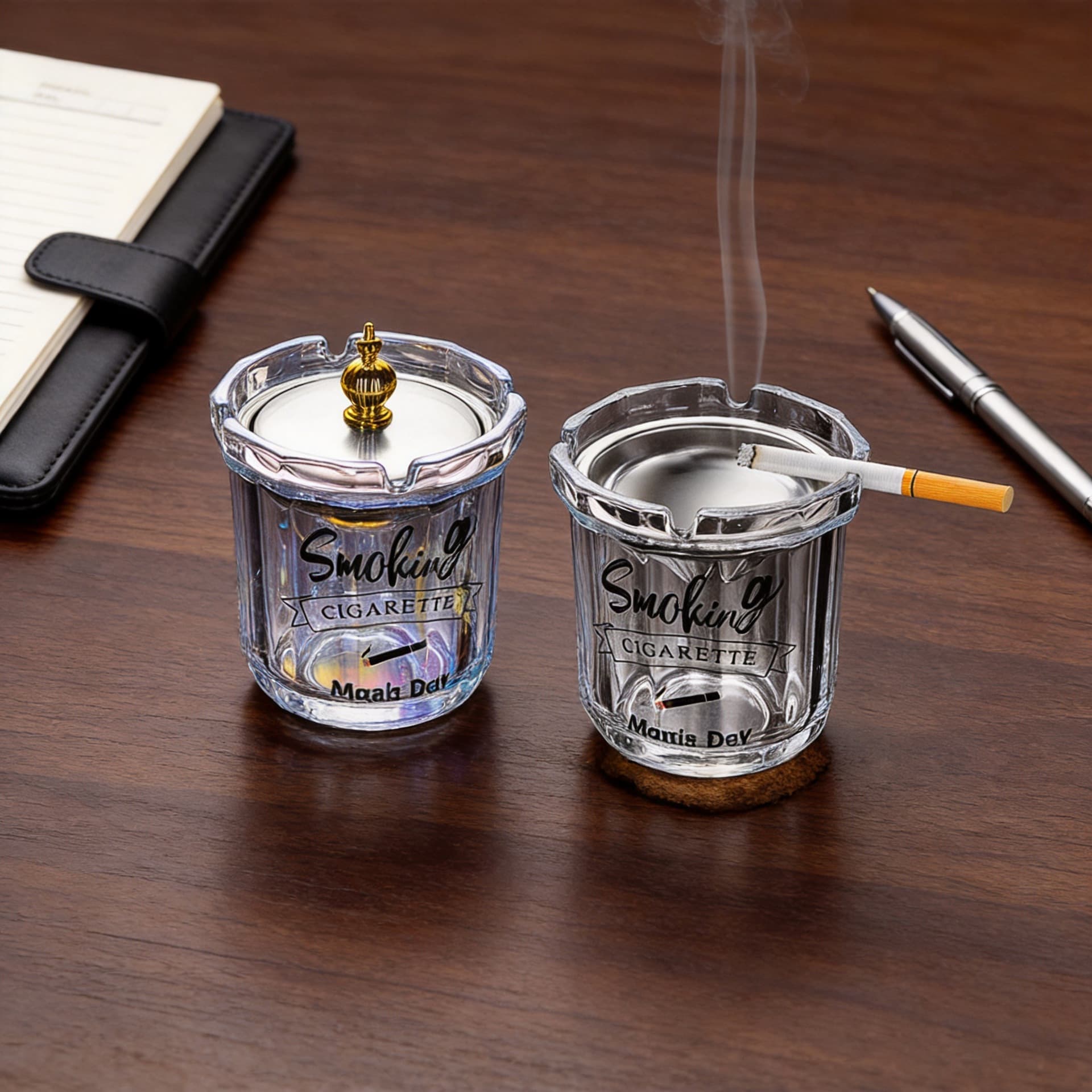 Wholesale Creative Home Ashtray Premium Stainless Steel with Lid Anti-Ash Flying Funnel Ashtray Factory Direct Supply