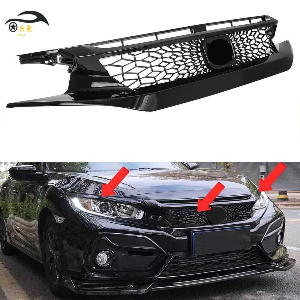 Cross-border black front grille for 16-21 Honda Civic Type R front bumper modification