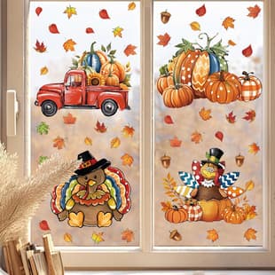 Cross-Border Thanksgiving Window Sticker Turkey Maple Leaf Static Cling Cartoon Pumpkin PVC Sticker Kitchen Glass Cabinet Decor