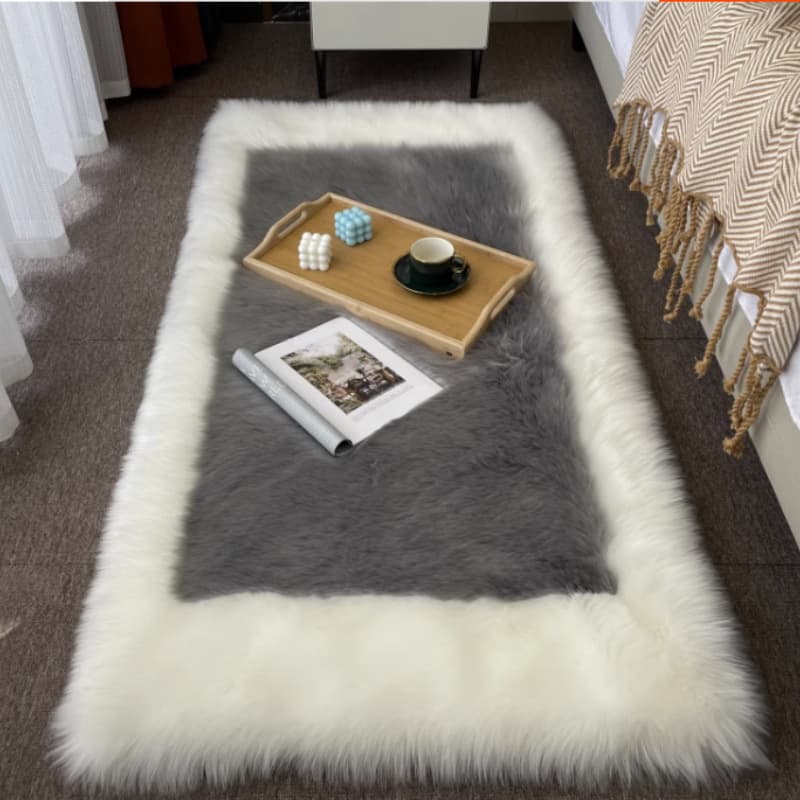 New Style Curved Imitation Wool Rug, Bedroom Bedside Rug, Simple and Fashionable Window Sill Mat, Long Hair Gray Living Room Coffee Table Rug