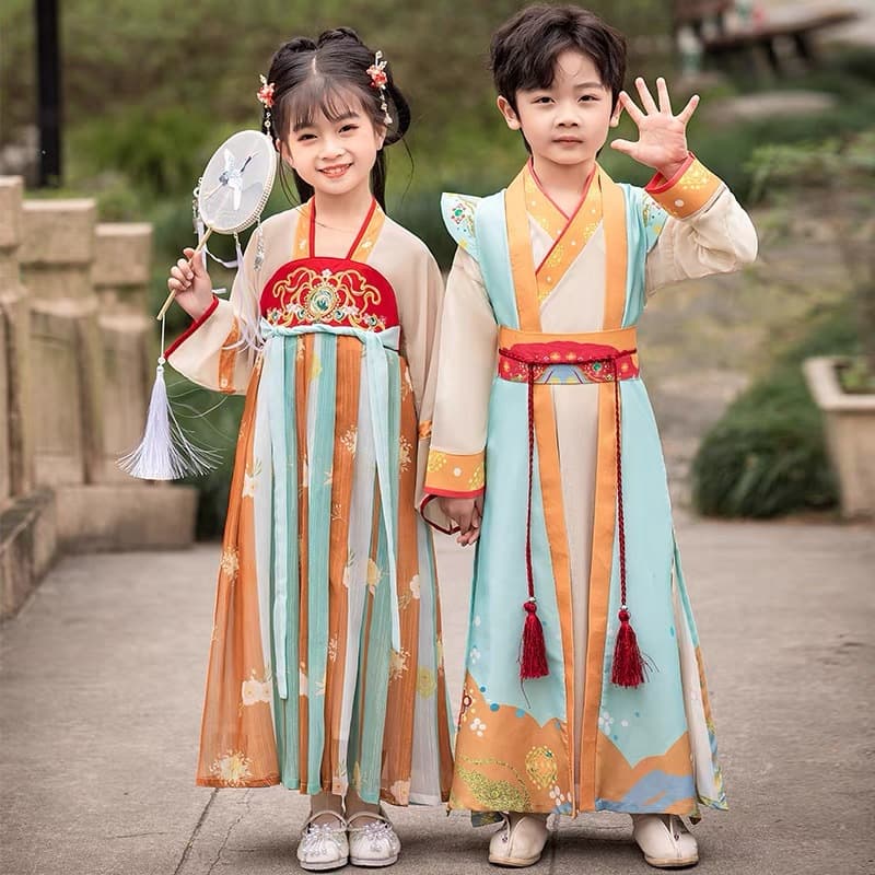Summer Chinese Style Ancient Fashion Autumn Tang Suit Children Traditional Chinese Clothing Mid-Autumn Festival New Year Performance Outfit Super Fairy Set
