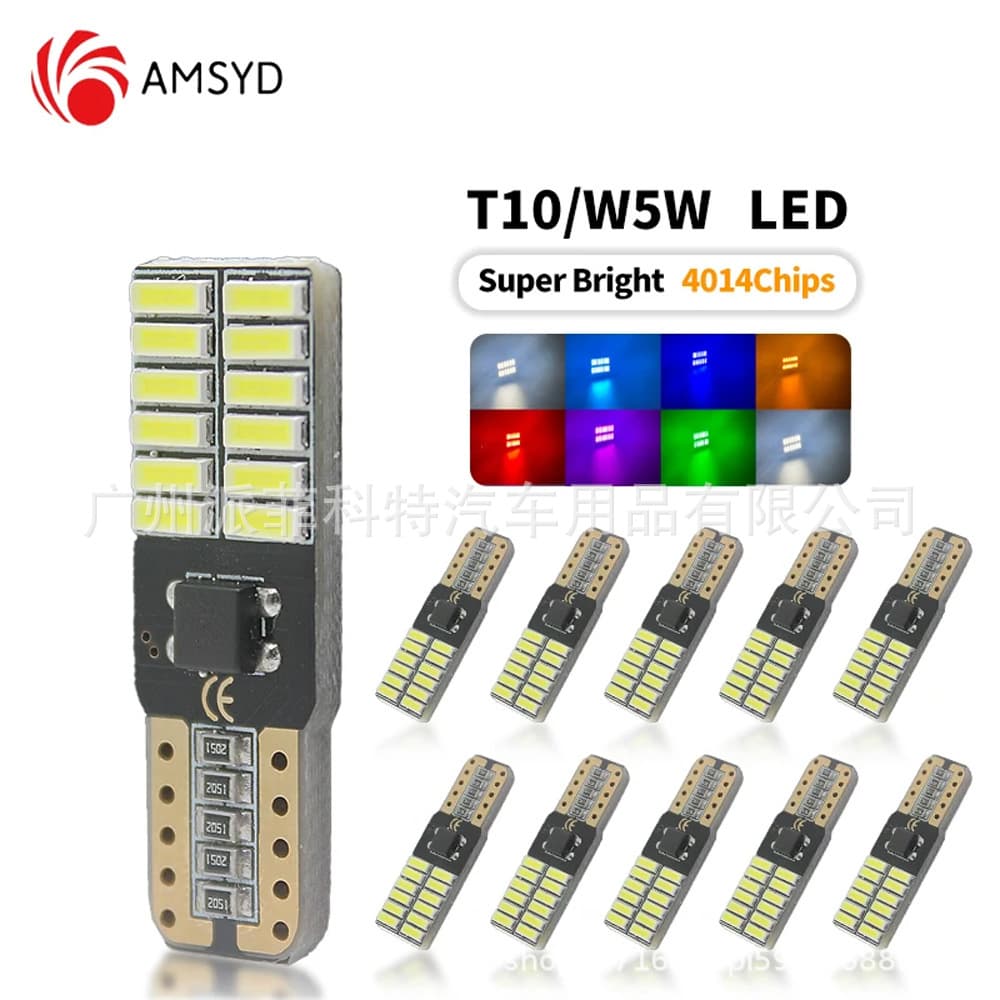 Ultra Bright T10 W5W Reading Light 24pcs 4014 Decoder 12V License Plate Top Roof Light Automotive LED Bulbs
