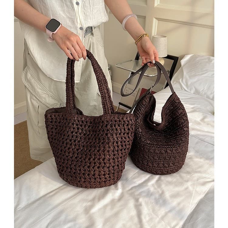 Straw woven handmade summer straw bag, simple and versatile tote, fashionable vacation shoulder bag, crochet bag